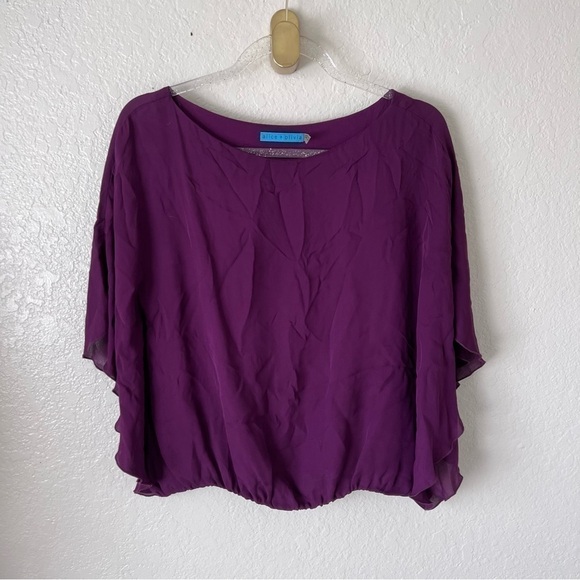Alice and Olivia purple flutter sleeve silk top size small - Picture 3 of 13